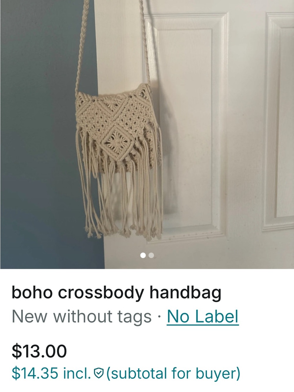 Cream Macramé Fringe Crossbody Bag